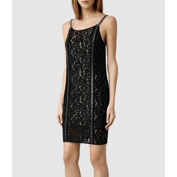 All saints Asha Dress Black Embellished Double Layered Sequin Chain Straps Size - Picture 1 of 9